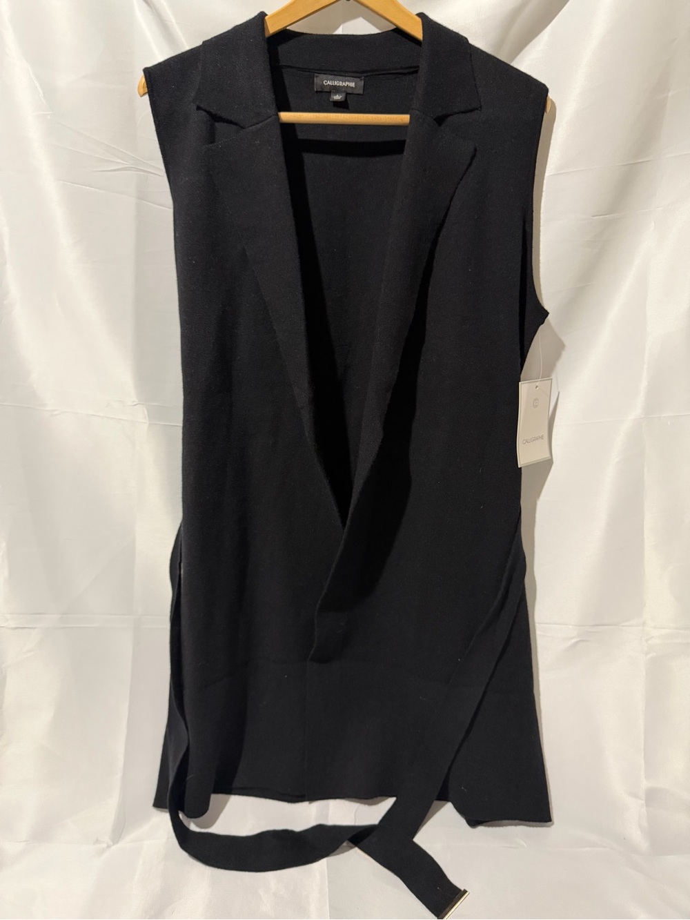 Claiborne Tailored Black Sleeveless Longline Vest with Belt